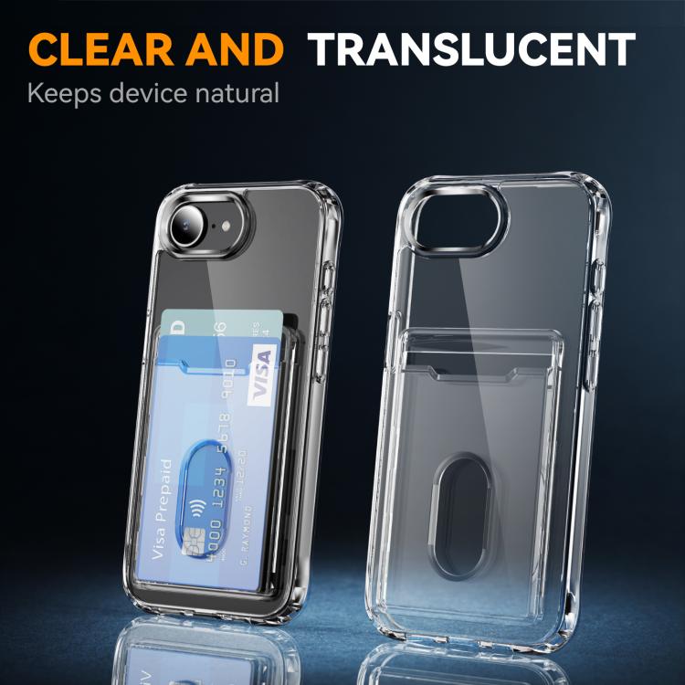 Funda híbrida de TPU y PC con ranura para tarjetas para iPhone 16e (transparente)