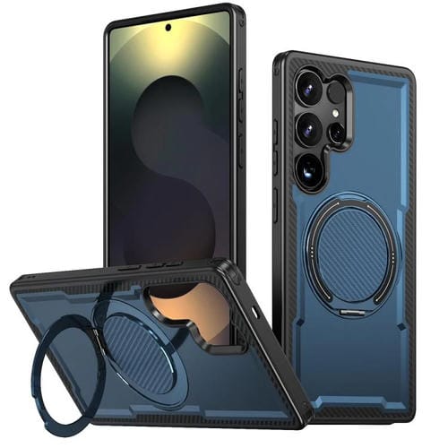 Funda metálica con rotación de 360 grados y MagSafe para Samsung Galaxy S25 Ultra 5G (azul marino)