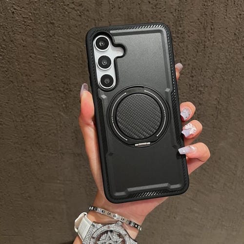 Funda metálica con rotación de 360 grados y soporte MagSafe para Samsung Galaxy S25+/S24+ 5G (negra)