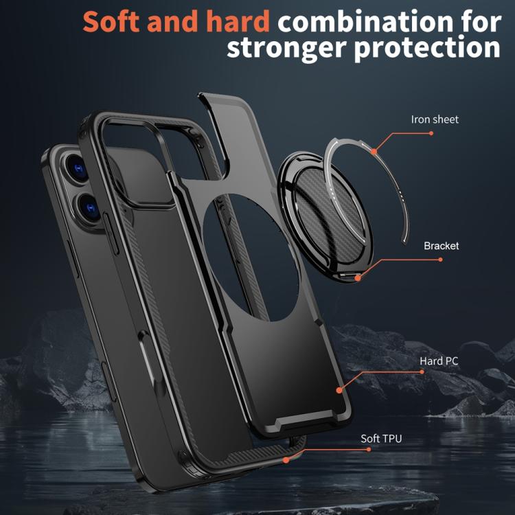 Funda metálica MagSafe con rotación de 360 grados para iPhone 16 Pro Max (negra)