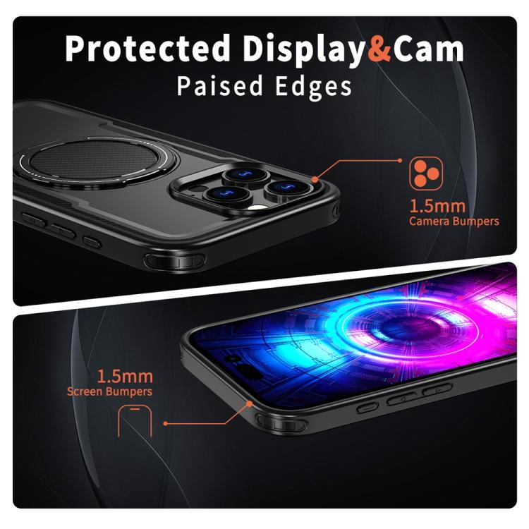 Funda metálica MagSafe con rotación de 360 grados para iPhone 16 Pro Max (negra)