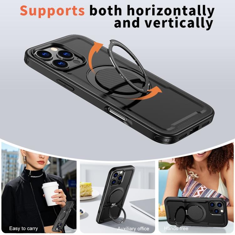 Funda metálica MagSafe con rotación de 360 grados para iPhone 16 Pro Max (negra)