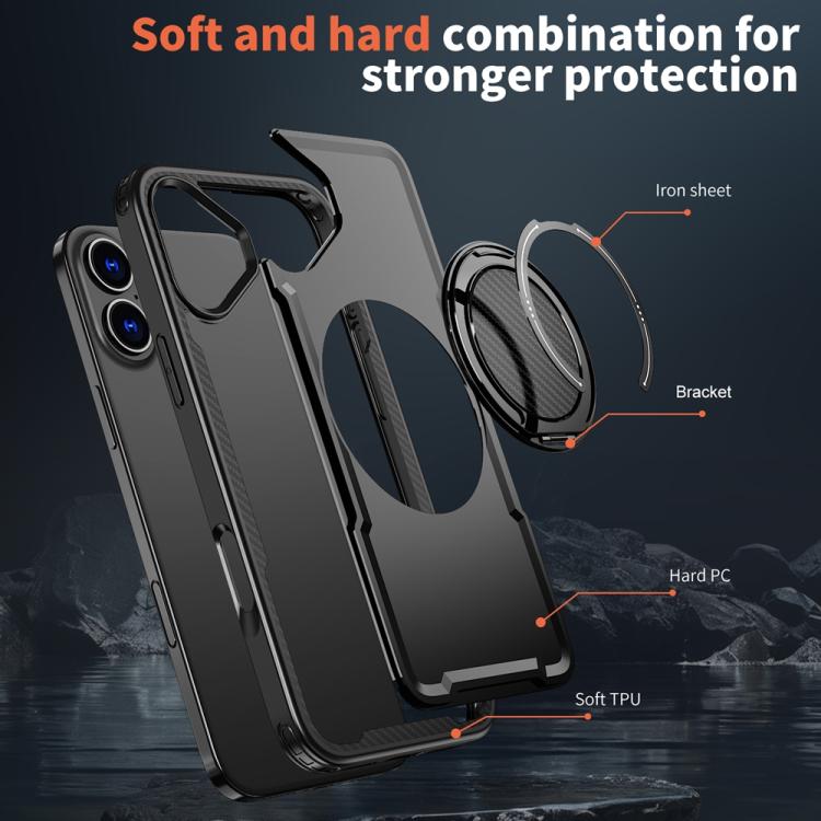 Funda metálica MagSafe con rotación de 360 grados para iPhone 16 (negra)