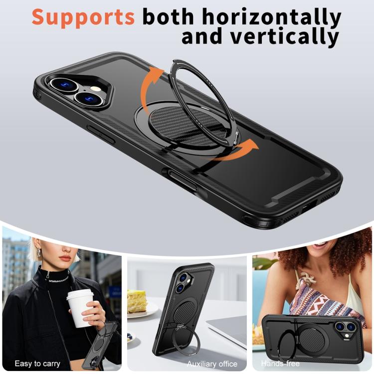 Funda metálica MagSafe con rotación de 360 grados para iPhone 16 (negra)