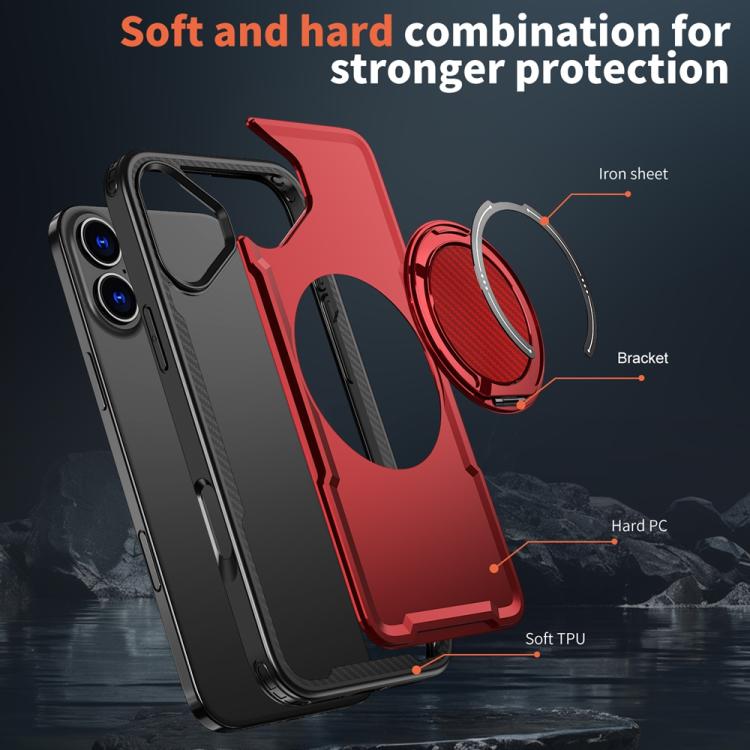 Funda metálica MagSafe con rotación de 360 grados para iPhone 16 (roja)