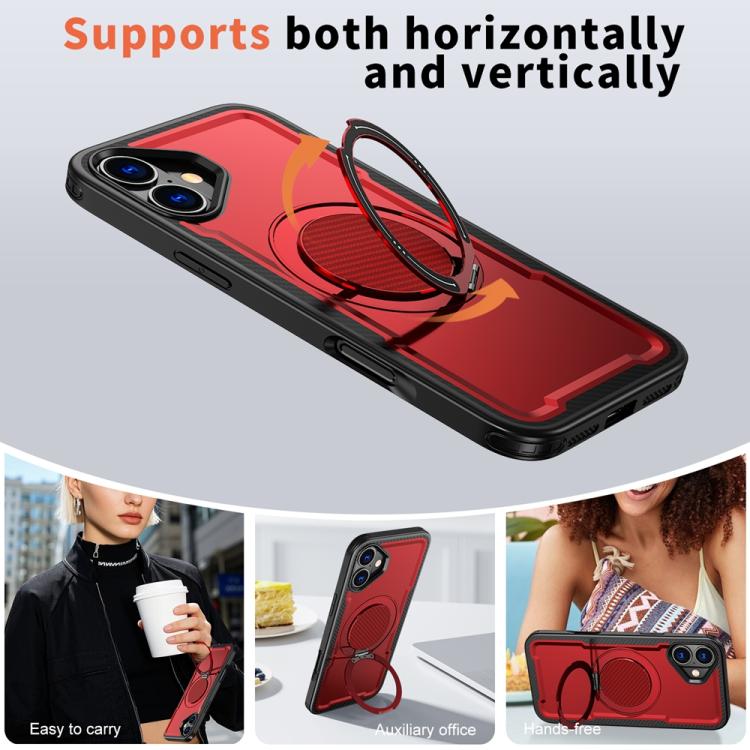 Funda metálica MagSafe con rotación de 360 grados para iPhone 16 (roja)