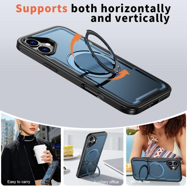 Funda metálica MagSafe con rotación de 360 grados para iPhone 16 (azul marino)