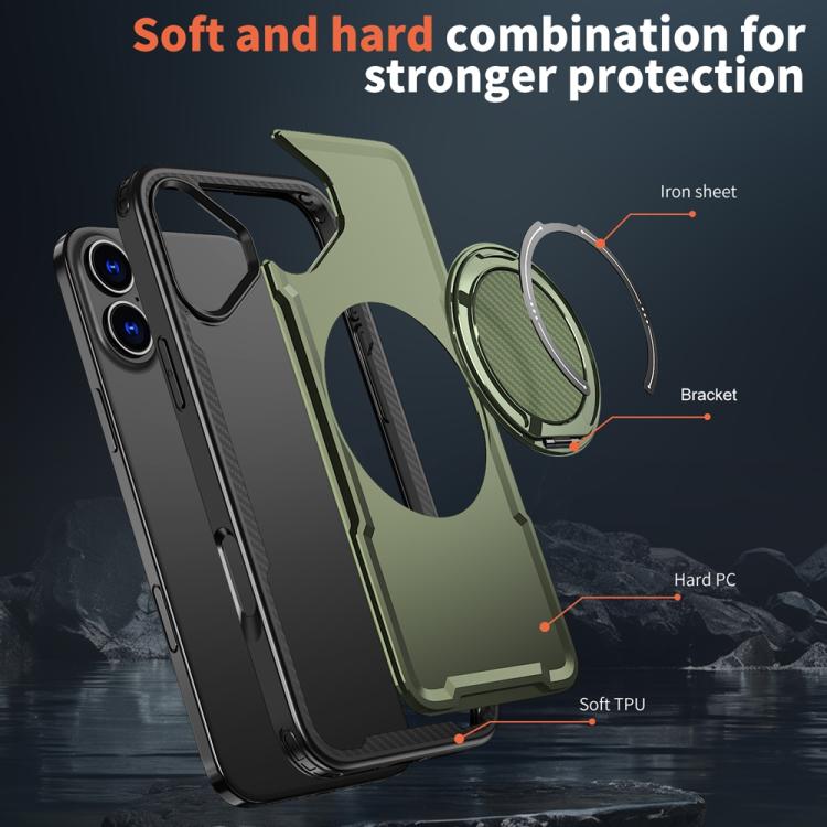 Funda metálica MagSafe con rotación de 360 grados para iPhone 16 (verde oliva)