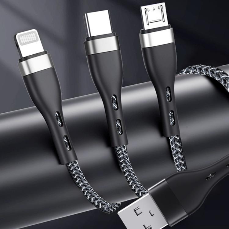 Cable de datos trenzado de carga rápida USB 3 en 1 ZGA CB08 5A, longitud: 1,2 m (negro)