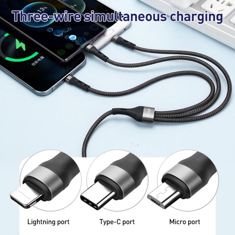 Cable de datos trenzado de carga rápida USB 3 en 1 ZGA CB08 5A, longitud: 1,2 m (negro)