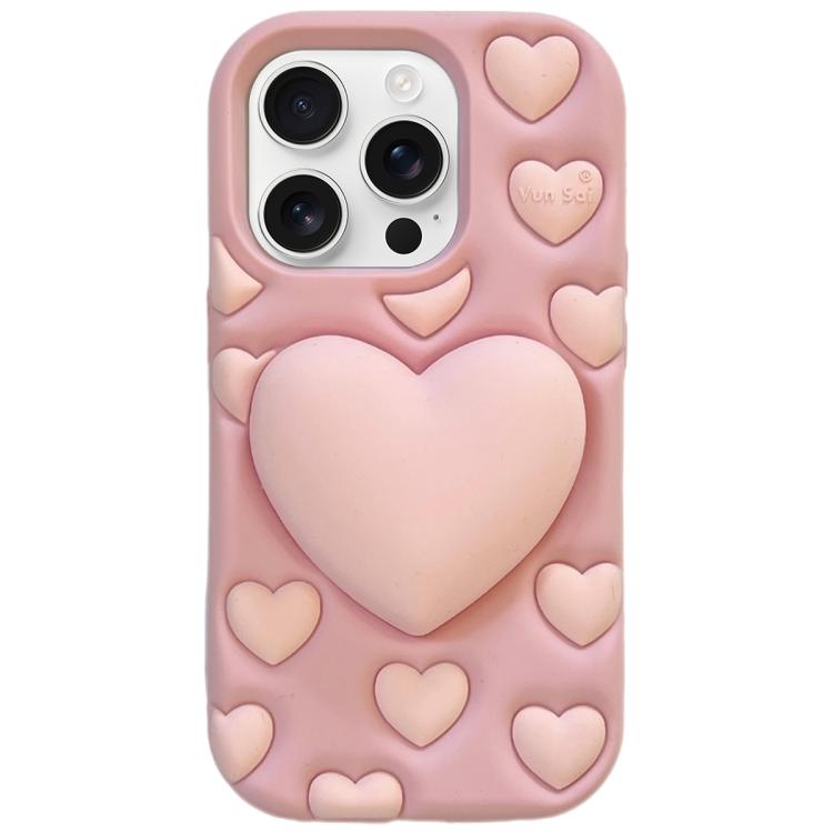 Funda de silicona con diseño de corazón 3D para iPhone 16 Pro Max (rosa)