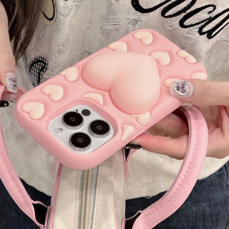 Funda de silicona con diseño de corazón 3D para iPhone 16 Pro Max (rosa)