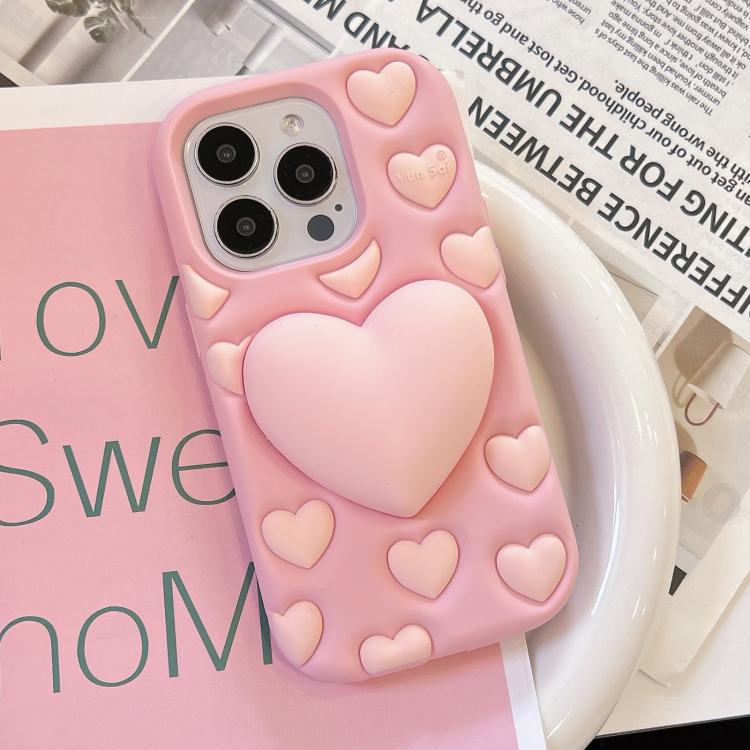 Funda de silicona con diseño de corazón 3D para iPhone 13 Pro (rosa)