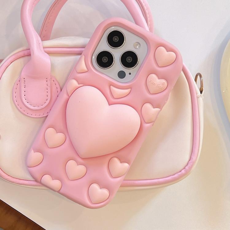 Funda de silicona con diseño de corazón 3D para iPhone 12 Pro Max (rosa)