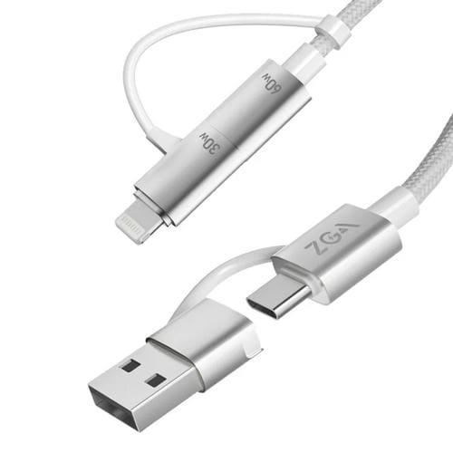 Cable de datos de carga rápida ZGA CB10 de 60 W USB/Tipo C a 8 pines/Tipo C 4 en 1, longitud: 1,2 m (blanco)