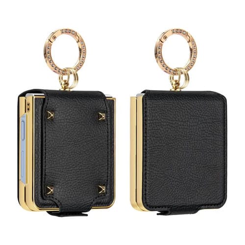 Funda de cuero sintético con anilla para Samsung Galaxy Z Flip7 de VIETAO (colorida) (negro)