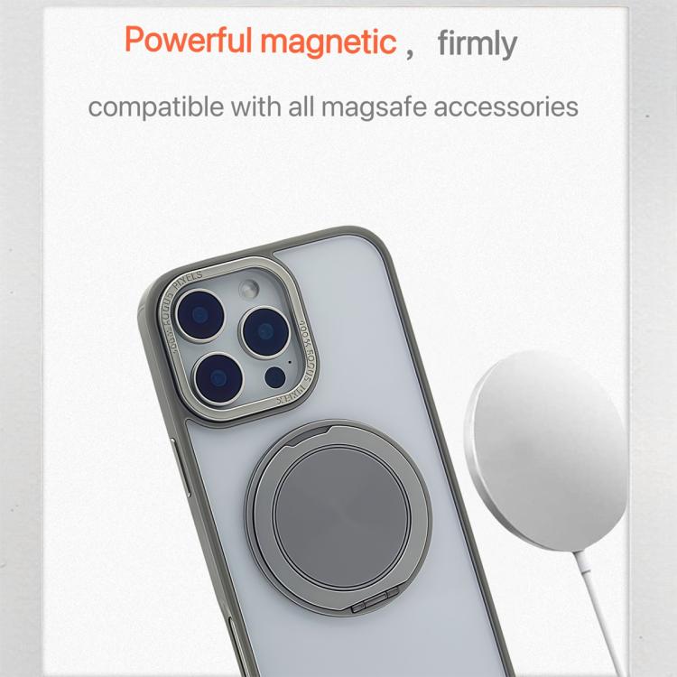 Funda MagSafe semitransparente con rotación de 360 grados para iPhone 16 Pro Max (gris)