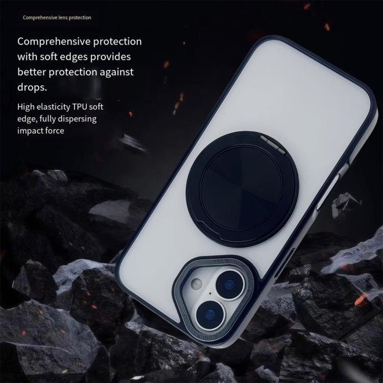 Funda MagSafe semitransparente con rotación de 360 grados para iPhone 16 (negra)
