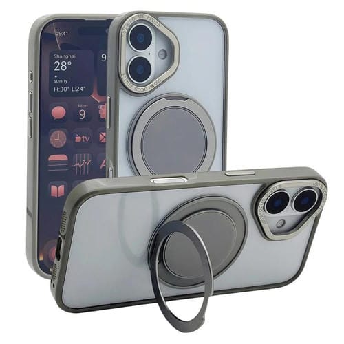 Funda MagSafe semitransparente con rotación de 360 grados para iPhone 16 (gris)