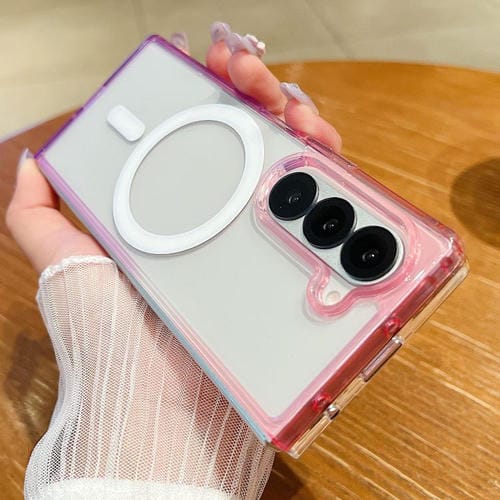 Funda MagSafe transparente con degradado de color en contraste para Samsung Galaxy Z Fold6 (morado, rosa y morado claro)