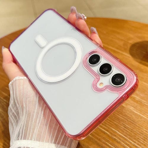 Funda MagSafe transparente con degradado de color en contraste para Samsung Galaxy A54 5G (morado, rosa y morado claro)