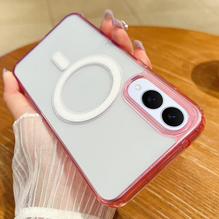 Funda MagSafe transparente con degradado de color en contraste para Samsung Galaxy S25 Edge 5G (morado, rosa y morado claro)