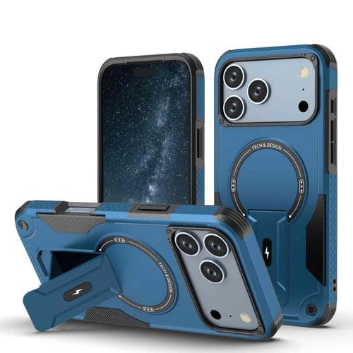 Funda híbrida de TPU y PC con soporte Magsafe para iPhone 17 Pro Max (azul oscuro)