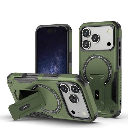Funda híbrida de TPU y PC con soporte Magsafe para iPhone 17 Pro (verde militar)