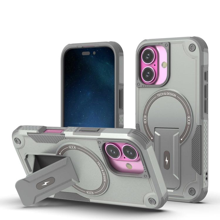 Funda híbrida de TPU y PC con soporte Magsafe para iPhone 17 (gris)