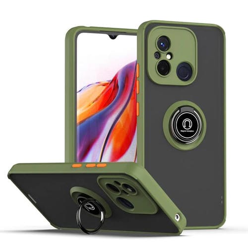 Funda de TPU + PC con anillo para Redmi 12C / 11A Q Shadow 1 Series (verde militar)