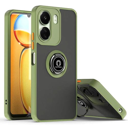 Funda de TPU + PC con anillo para Redmi 13C 4G Q Shadow 1 Series (verde militar)