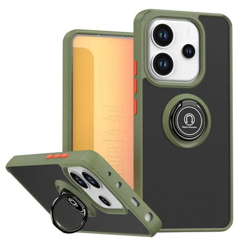 Funda de TPU + PC con anillo para Redmi Note 14 4G (164,84 mm) Serie Q Shadow 1 (Verde militar)