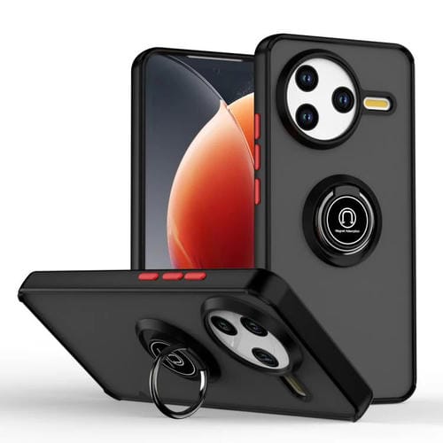 Funda de TPU + PC con anillo para Redmi K80 / Poco F7 Pro Q Shadow 1 Series (negro y rojo)