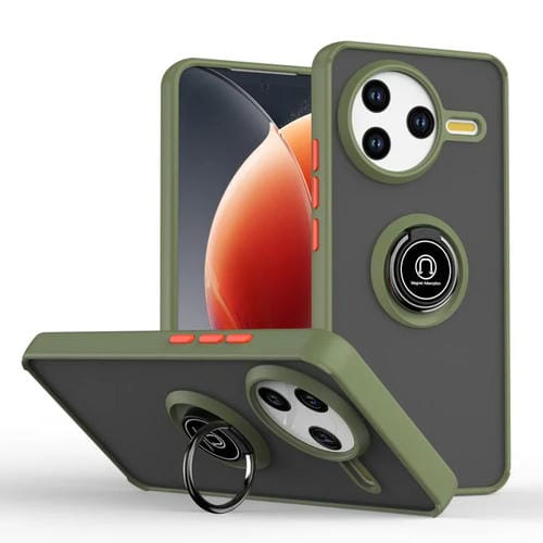 Funda de TPU + PC con anillo para Redmi K80 / Poco F7 Pro Q Shadow 1 Series (verde militar)