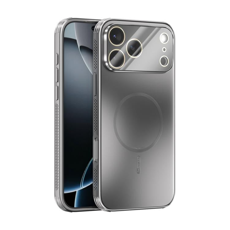 Funda ABEEL MagSafe esmerilada con disipación de calor y película para lente para iPhone 17 Pro Max (plateada)