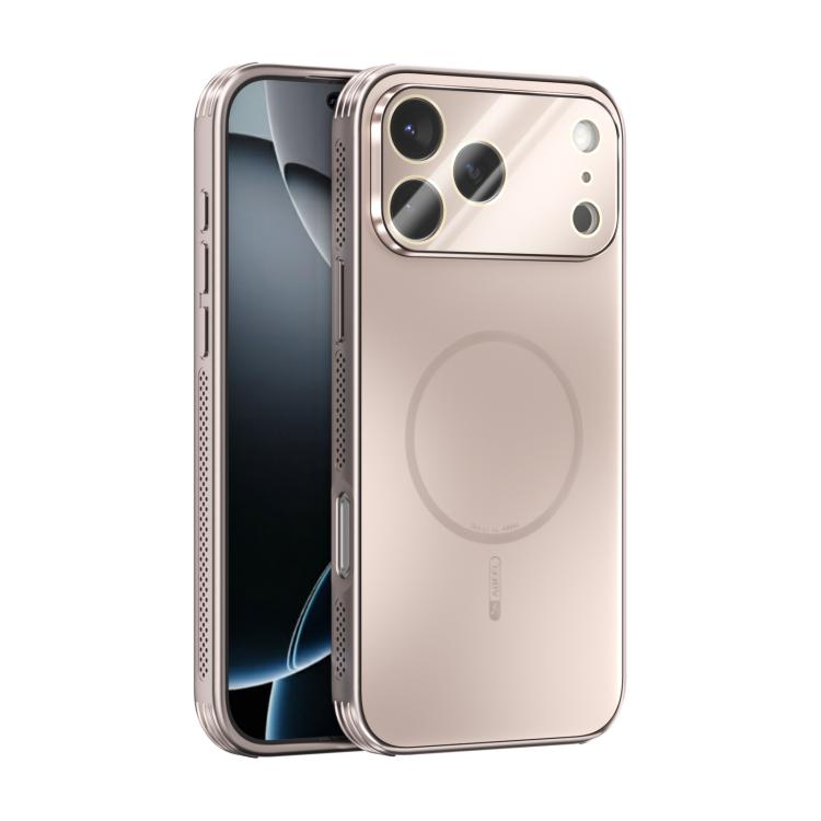 Funda ABEEL MagSafe esmerilada con disipación de calor y película para lente para iPhone 17 Pro Max (oro rosa)