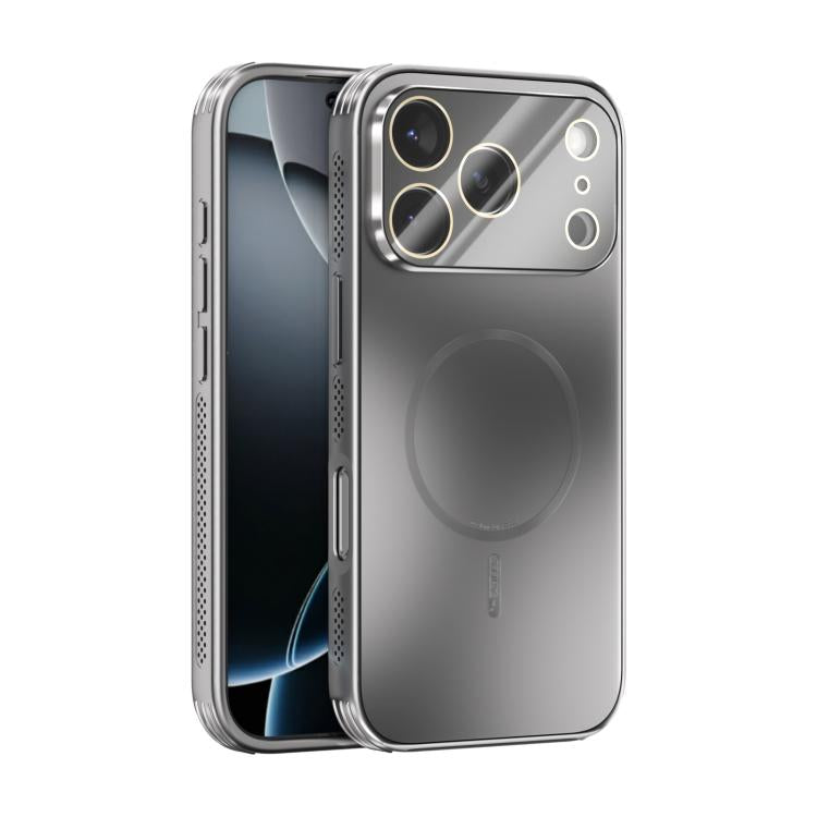 Funda ABEEL MagSafe esmerilada con disipación de calor y película para lente para iPhone 17 Pro (plateada)