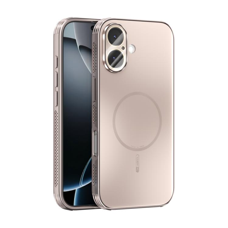 Funda ABEEL MagSafe esmerilada con disipación de calor y película para lente para iPhone 17 (oro rosa)