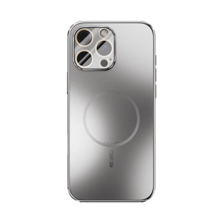 Funda ABEEL MagSafe esmerilada con disipación de calor y película para lente para iPhone 16 Pro Max (plateada)