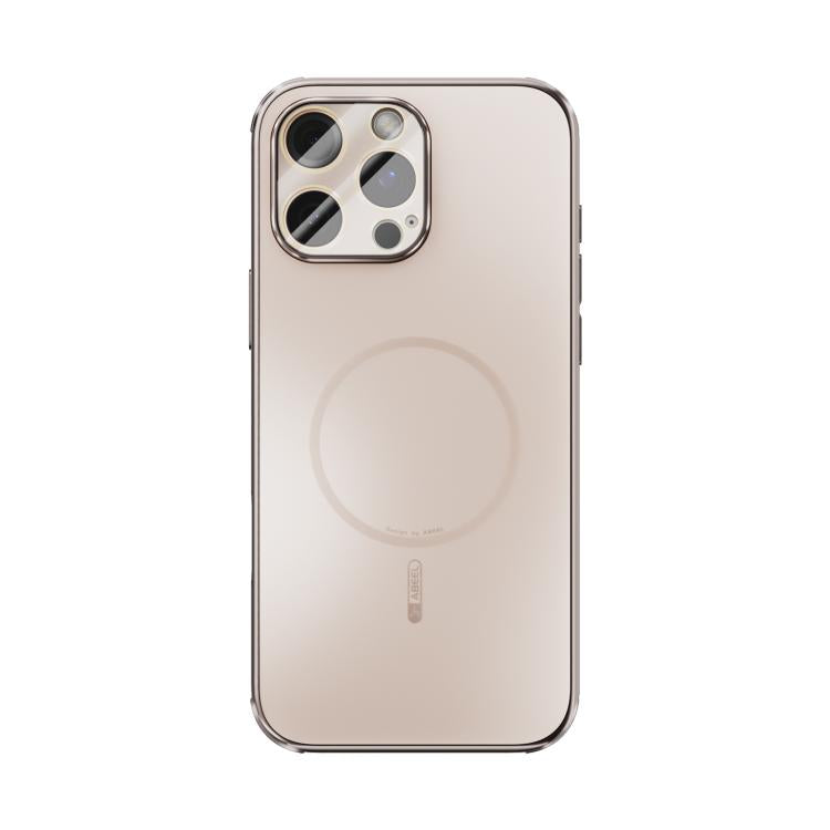Funda ABEEL MagSafe esmerilada con disipación de calor y película para lente para iPhone 16 Pro Max (oro rosa)