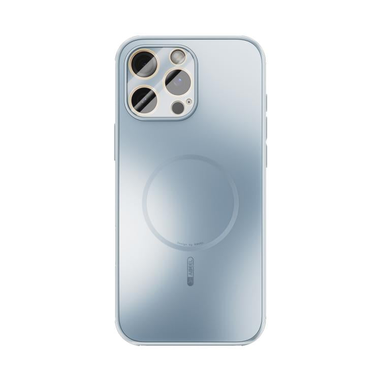 Funda ABEEL MagSafe esmerilada con disipación de calor y película para lente para iPhone 16 Pro Max (azul claro)