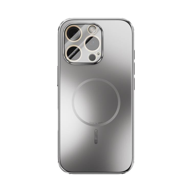 Funda ABEEL MagSafe esmerilada con disipación de calor y película para lente para iPhone 16 Pro (plateada)