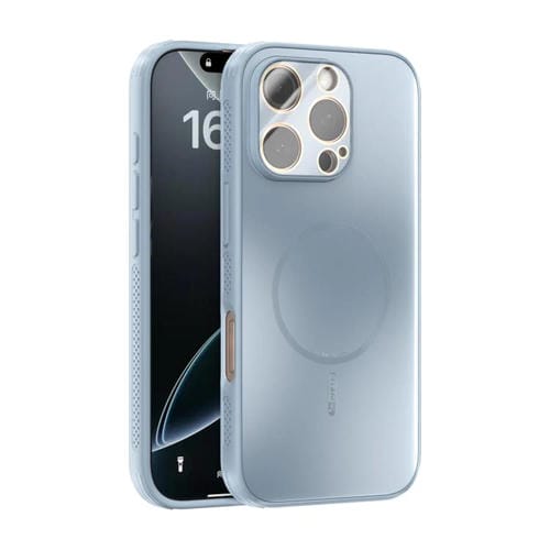 Funda ABEEL MagSafe esmerilada con disipación de calor y película para lente para iPhone 16 Pro (azul claro)