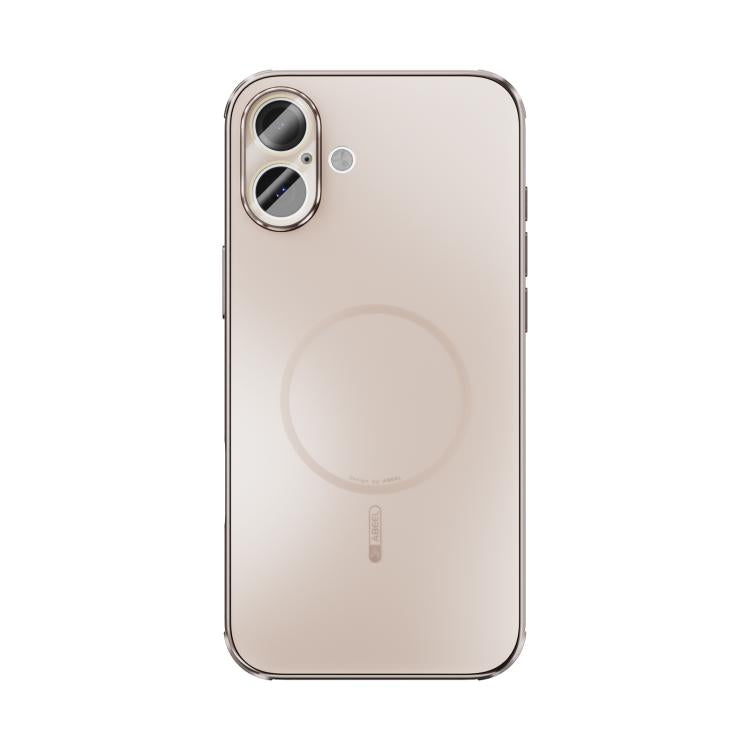 Funda ABEEL MagSafe esmerilada con disipación de calor y película para lente para iPhone 16 Plus (oro rosa)