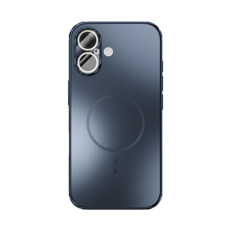 Funda ABEEL MagSafe esmerilada con disipación de calor y película para lente para iPhone 16 (azul oscuro)