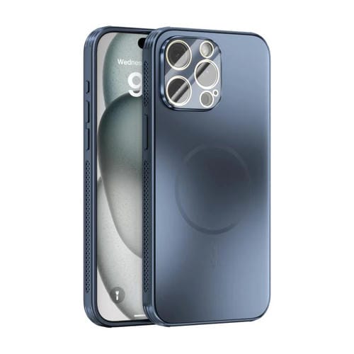 Funda ABEEL MagSafe esmerilada con disipación de calor y película para lente para iPhone 15 Pro Max (azul oscuro)