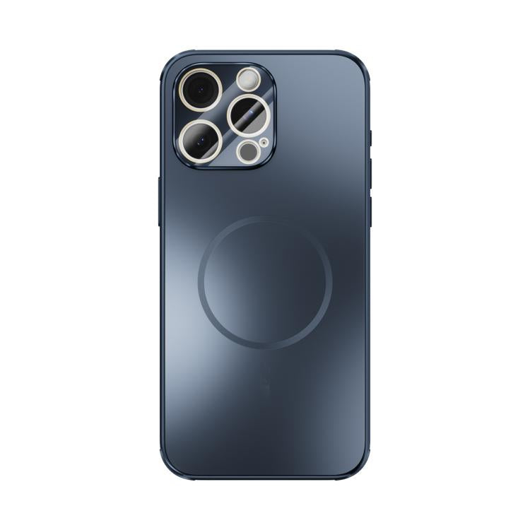 Funda ABEEL MagSafe esmerilada con disipación de calor y película para lente para iPhone 15 Pro Max (azul oscuro)