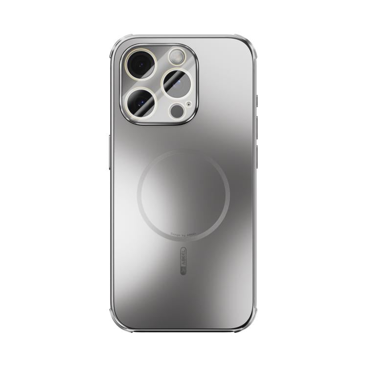 Funda ABEEL MagSafe esmerilada con disipación de calor y película para lente para iPhone 15 Pro (plateada)