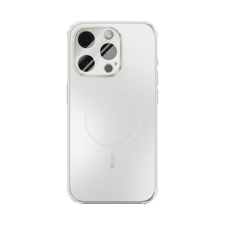 Funda ABEEL MagSafe esmerilada con disipación de calor y película para lente para iPhone 15 Pro (blanca)