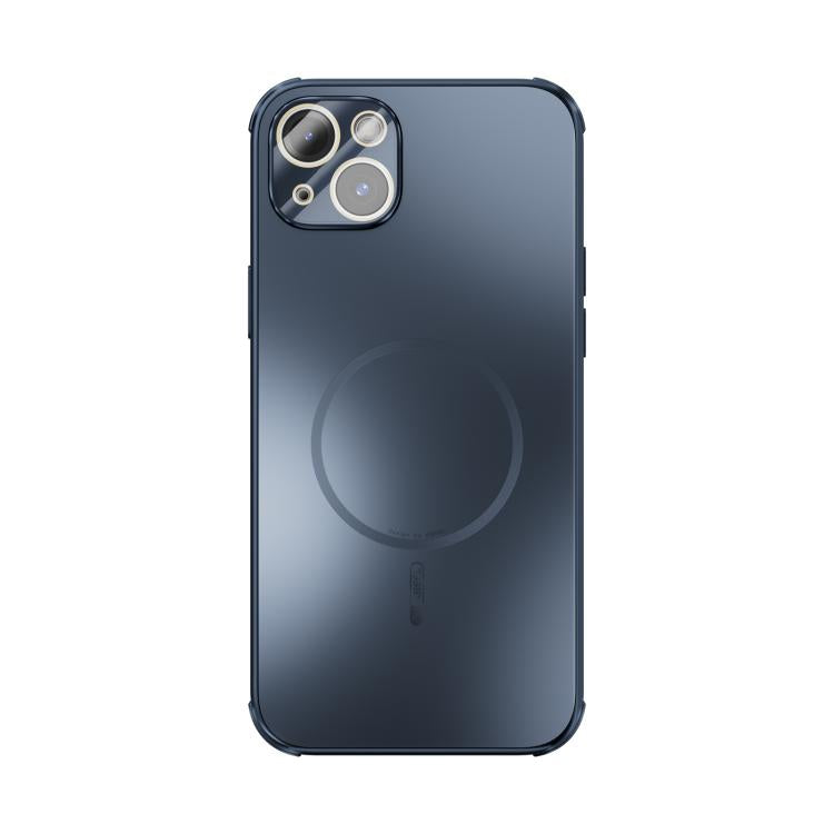 Funda ABEEL MagSafe esmerilada con disipación de calor y película para lente para iPhone 15 Plus (azul oscuro)